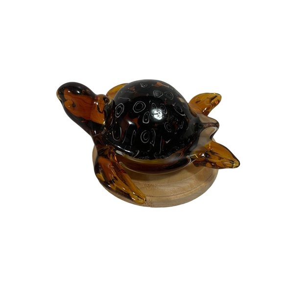 Art Glass Amber Brown Millefiori Large Turtle Figurine Paperweight Heavy - Picture 3 of 12